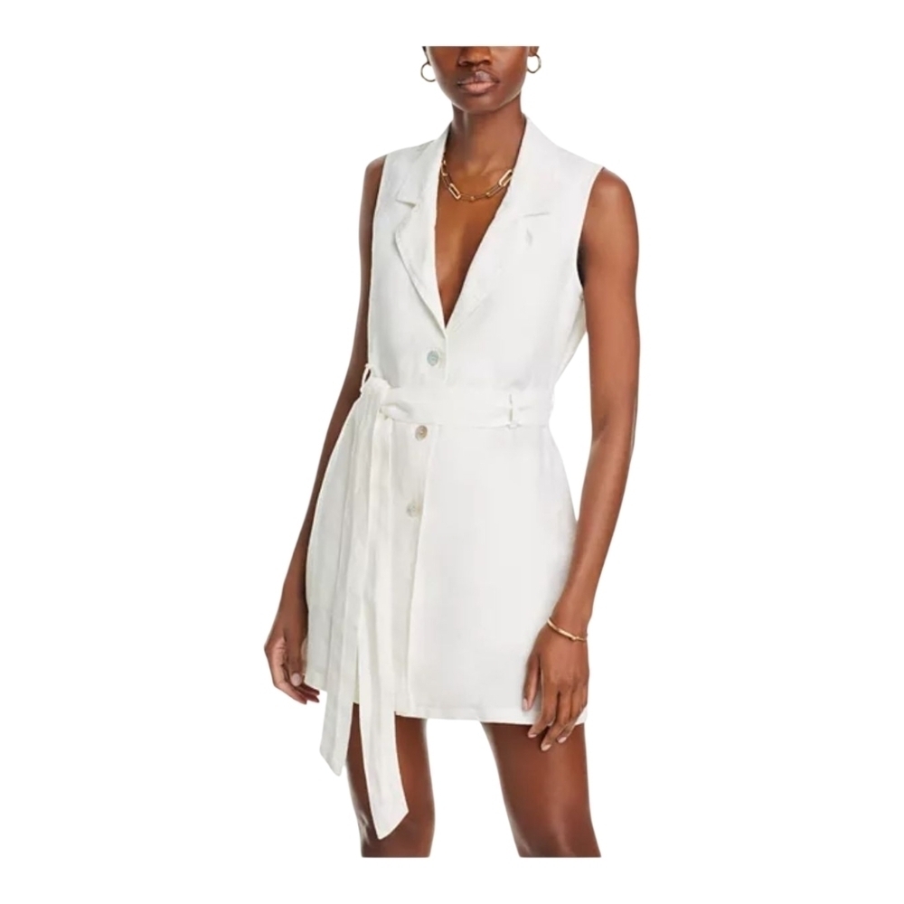 Bella Dahl White Sleeveless Linen Mini Dress / Blazer Dress Sz Medium